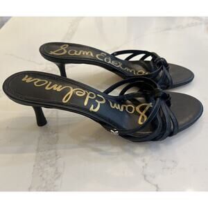 SAM EDELMAN Jedda Black Leather Slip On Strappy Sandals Shoes Kitten Heels 7 M